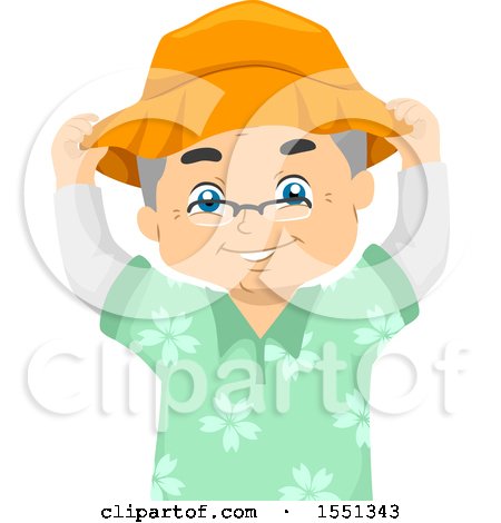 Clipart of a Senior Man Putting on a Hat - Royalty Free Vector Illustration by BNP Design Studio