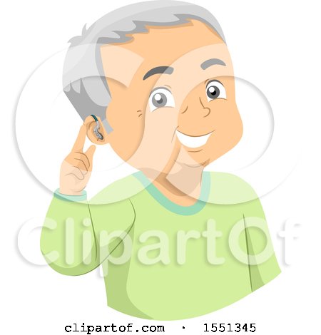 Clipart of a Senior Man Pointing to a Hearing Aid - Royalty Free Vector Illustration by BNP Design Studio