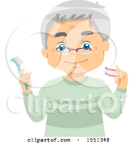 Clipart of a Senior Man Holding a Toothbrush and Dentures - Royalty Free Vector Illustration by BNP Design Studio