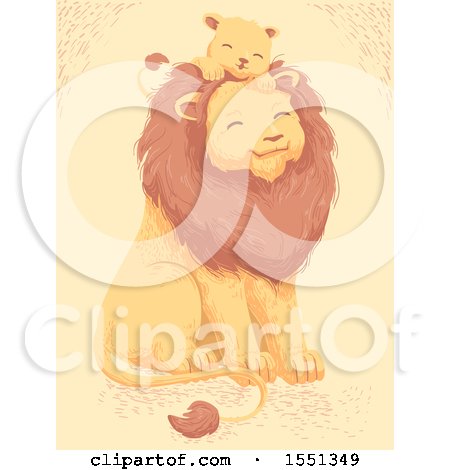 Clipart of a Happy Father Lion and Cub on His Head - Royalty Free Vector Illustration by BNP Design Studio