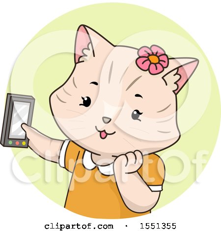 Clipart of a Female Cat Taking a Selfie - Royalty Free Vector Illustration by BNP Design Studio
