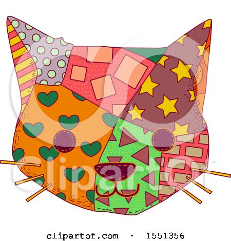 Clipart of a Cat Face Made of Patches - Royalty Free Vector Illustration by BNP Design Studio