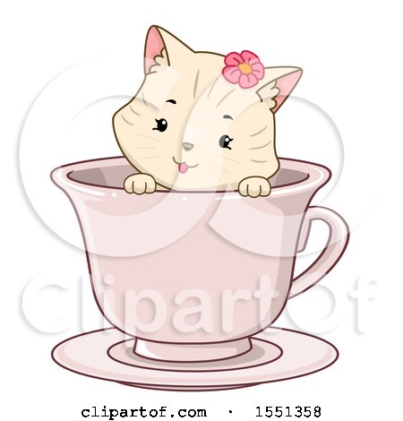 Clipart of a Female Kitty Cat in a Tea Cup - Royalty Free Vector Illustration by BNP Design Studio