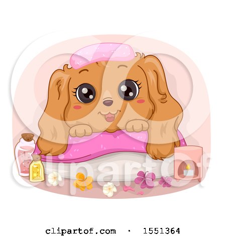 Clipart of a Spoild Dog Resting on a Spa Pillow - Royalty Free Vector Illustration by BNP Design Studio