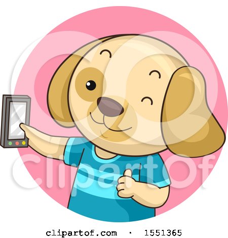 Clipart of a Dog Giving a Thumb up and Taking a Selfie - Royalty Free Vector Illustration by BNP Design Studio
