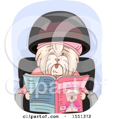 Clipart of a Dog Sitting Under a Hair Steamer and Reading a Magazine - Royalty Free Vector Illustration by BNP Design Studio