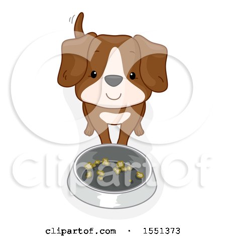 Clipart of a Happy Dog at His Pet Food Bowl - Royalty Free Vector Illustration by BNP Design Studio