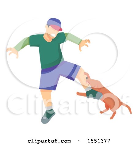 Clipart of a Dog Biting a Man on the Leg - Royalty Free Vector Illustration by BNP Design Studio
