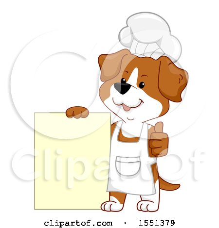 Clipart of a Chef Dog Mascot Giving a Thumb up by a Menu Sign - Royalty Free Vector Illustration by BNP Design Studio