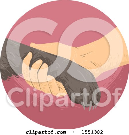Clipart of a Dog Paw Resting in a Mans Hand - Royalty Free Vector Illustration by BNP Design Studio