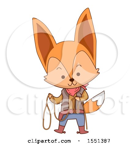 Clipart of a Cowboy Fennec Fox Mascot Holding a Rope - Royalty Free Vector Illustration by BNP Design Studio
