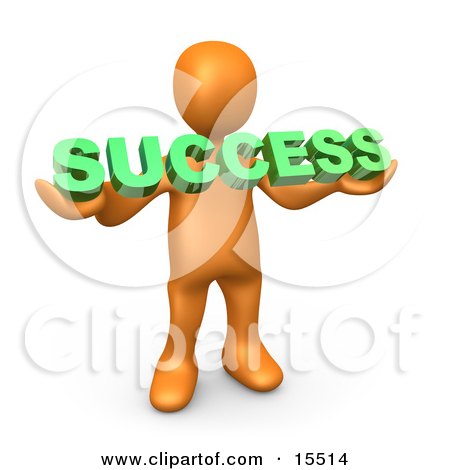 Orange Person Holding A Green Success Sign Clipart Illustration Image by 3poD