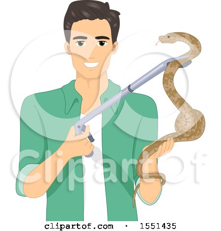 Clipart of a Man Holding a Snake with a Holder - Royalty Free Vector Illustration by BNP Design Studio