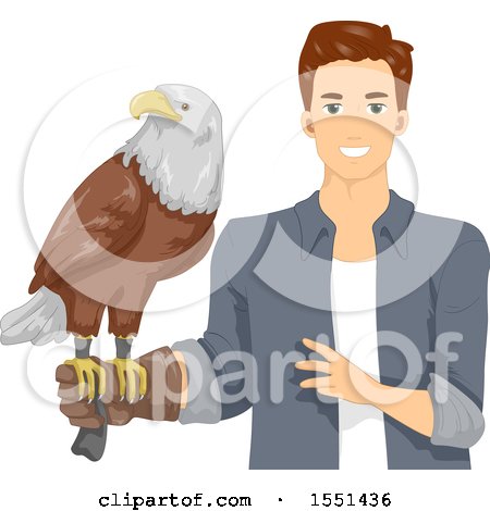 Clipart of a Man Wearing a Falconry Glove, an American Eagle on His Arm - Royalty Free Vector Illustration by BNP Design Studio
