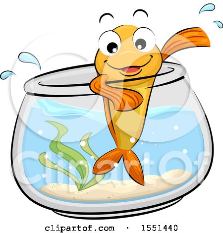 Clipart of a Happy Goldfish Mascot Waving from the Edge of Its Bowl - Royalty Free Vector Illustration by BNP Design Studio