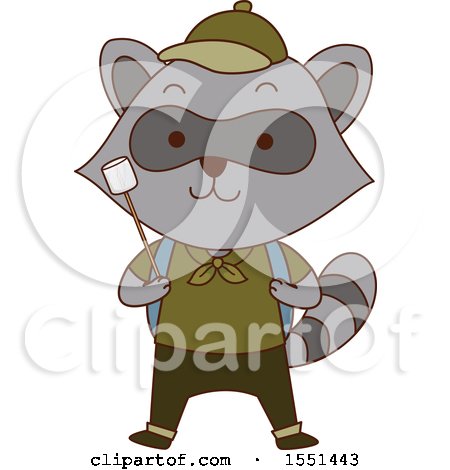 Clipart of a Raccoon Scout Holding a Marshmallow on a Stick - Royalty Free Vector Illustration by BNP Design Studio