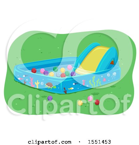 Clipart of a Kiddie Pool with a Slide and Balls - Royalty Free Vector Illustration by BNP Design Studio