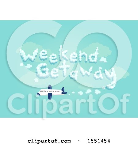 Clipart of a Commercial Plane Leaving a Trail That Reads Weekend Getaway in the Sky - Royalty Free Vector Illustration by BNP Design Studio