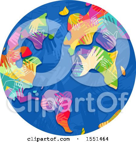 Clipart of a Globe with Colorful Hand Continents - Royalty Free Vector Illustration by BNP Design Studio