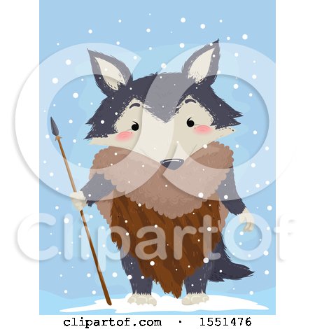 Clipart of a Tribal Wolf Mascot in the Snow - Royalty Free Vector Illustration by BNP Design Studio