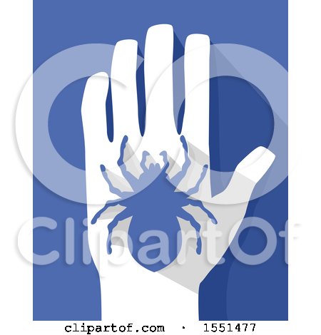 Clipart of a Silhouetted Tarantula Spider on a Hand, over Blue - Royalty Free Vector Illustration by BNP Design Studio