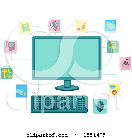 Clipart of a Blank Computer Screen with Dewey Decimal Icons - Royalty Free Vector Illustration by BNP Design Studio