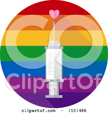Clipart of a Syringe with a Heart in a LGBTQ Rainbow Circle - Royalty Free Vector Illustration by BNP Design Studio