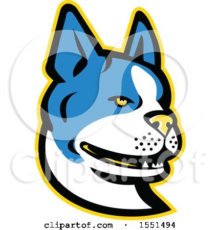 Clipart of a Blue Boston Terrier Dog Mascot Head - Royalty Free Vector Illustration by patrimonio