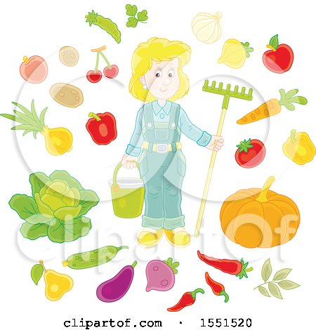 Clipart of a Blond White Female Farmer with Produce - Royalty Free Vector Illustration by Alex Bannykh