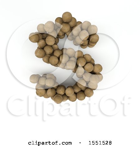 Clipart of a 3d Wood Sphere Capital Letter S on a White Background - Royalty Free Illustration by KJ Pargeter