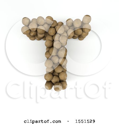 Clipart of a 3d Wood Sphere Capital Letter T on a White Background - Royalty Free Illustration by KJ Pargeter