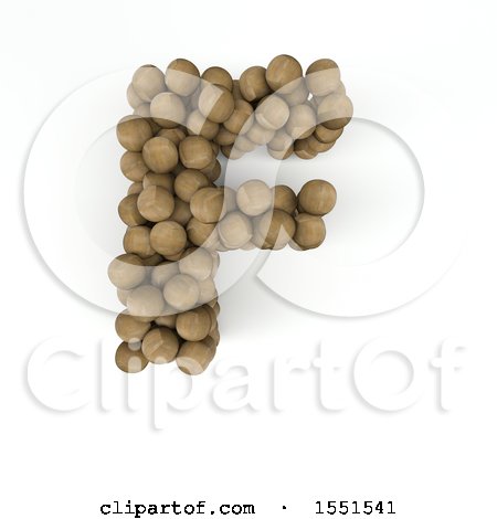 Clipart of a 3d Wood Sphere Capital Letter F on a White Background - Royalty Free Illustration by KJ Pargeter