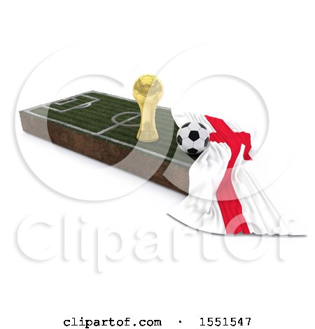 Clipart of a 3d Soccer Ball, Trophy Cup, England Flag and Pitch, on a Shaded Background - Royalty Free Illustration by KJ Pargeter