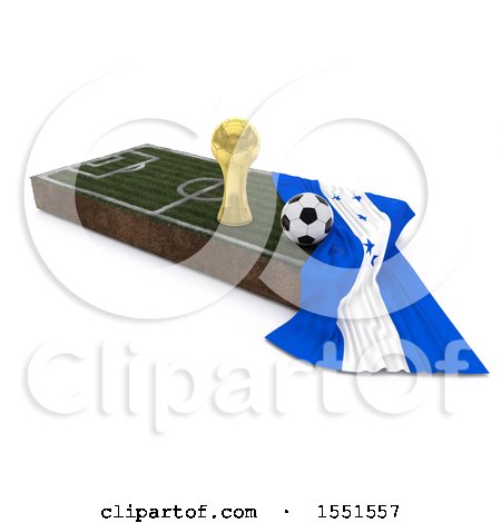 Clipart of a 3d Soccer Ball, Trophy Cup, Honduras Flag and Pitch, on a Shaded Background - Royalty Free Illustration by KJ Pargeter