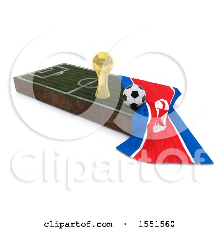 Clipart of a 3d Soccer Ball, Trophy Cup, Korea Flag and Pitch, on a Shaded Background - Royalty Free Illustration by KJ Pargeter
