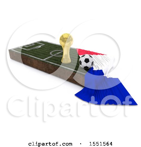 Clipart of a 3d Soccer Ball, Trophy Cup, France Flag and Pitch, on a Shaded Background - Royalty Free Illustration by KJ Pargeter