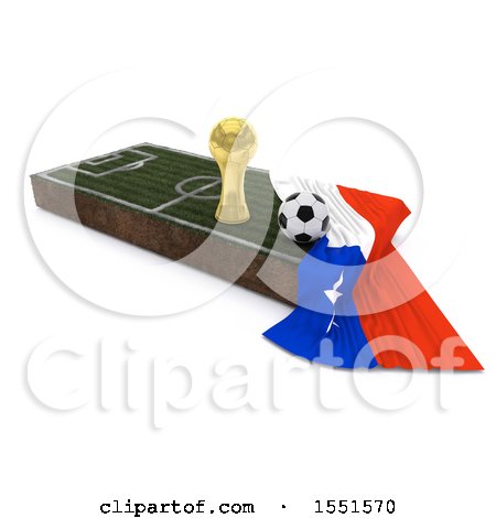 Clipart of a 3d Soccer Ball, Trophy Cup, Chile Flag and Pitch, on a Shaded Background - Royalty Free Illustration by KJ Pargeter