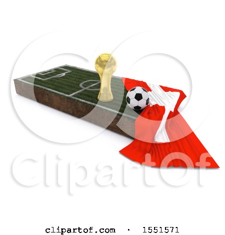 Clipart of a 3d Soccer Ball, Trophy Cup, Switzerland Flag and Pitch, on a Shaded Background - Royalty Free Illustration by KJ Pargeter