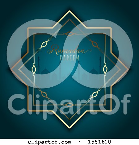 Clipart of a Ramadan Kareem Greeting with a Mosque - Royalty Free Vector Illustration by KJ Pargeter