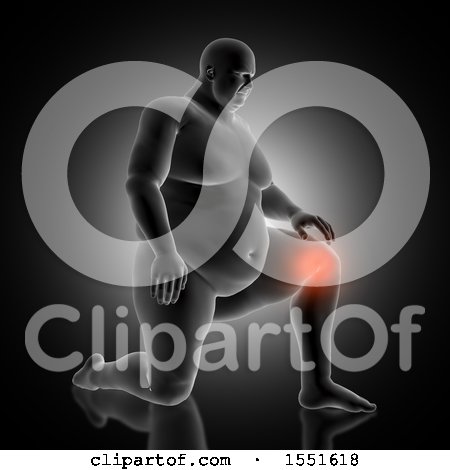 Clipart of a 3d Kneeling Overweight Man with Glowing Knee Pain - Royalty Free Illustration by KJ Pargeter