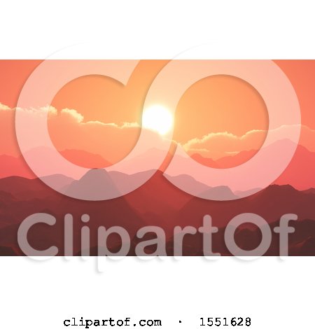 Clipart of a 3d Sunset over a Mountain Range - Royalty Free Illustration by KJ Pargeter