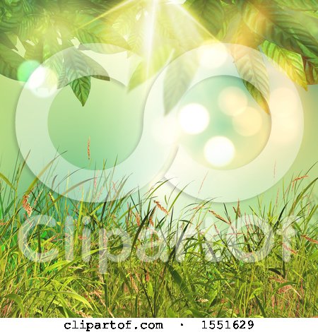 Clipart of a 3d Green Leaves and Grasses Background - Royalty Free Illustration by KJ Pargeter