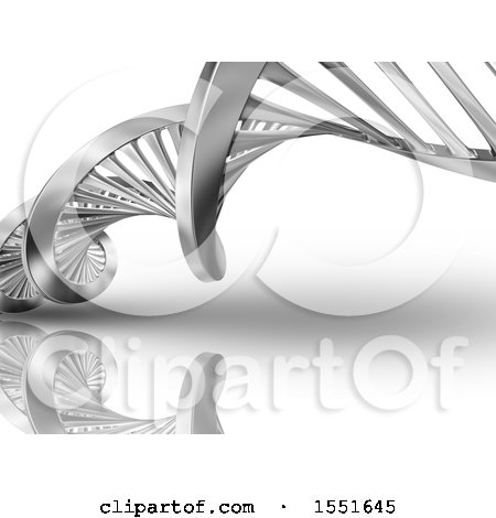 Clipart of a 3d Silver Dna Strand and Reflection - Royalty Free Illustration by KJ Pargeter