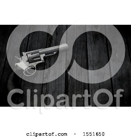 Clipart of a 3d Gun on a Wood Background - Royalty Free Illustration by KJ Pargeter