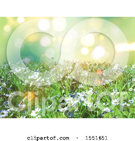 Clipart of a 3d Daisy and Grass Background - Royalty Free Illustration by KJ Pargeter