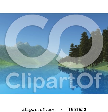 Clipart of a 3d Still Lake, Mountain and Forest Landscape - Royalty Free Illustration by KJ Pargeter