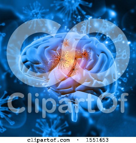 Clipart of a 3d Human Brain with Viruses - Royalty Free Illustration by KJ Pargeter