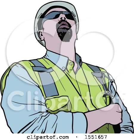 Clipart of a Construction Worker Looking up - Royalty Free Vector Illustration by dero