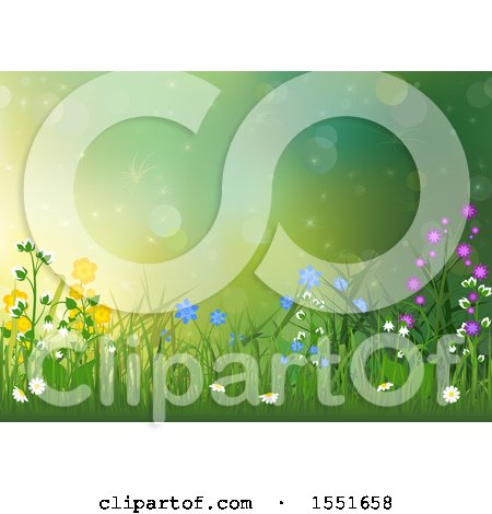 Clipart of a Spring Background of Grass and Wildflowers - Royalty Free Vector Illustration by dero