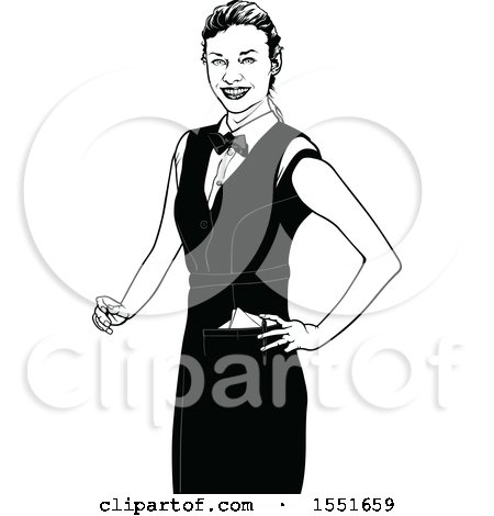 Clipart of a Grayscale Waitress - Royalty Free Vector Illustration by dero